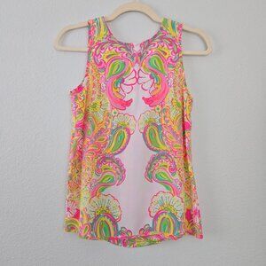 Lilly Pulitzer 100% Silk Button Back Bright Paisley Print Sleeveless Top Size XS